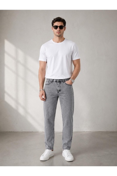 oraystore Men's Gray Boyfriend Jean Pants Comfortable Fit Streetwear Denim Tr...