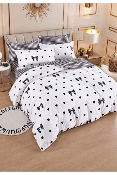 ELEGANZA Finet Duvet Cover Set with Stretchy 6 pieces - hearts and bows patte...