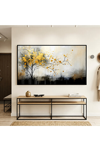 lawhat Modern Artwork Featuring a Radiant Tree with Golden Leaves in a Luxuri...