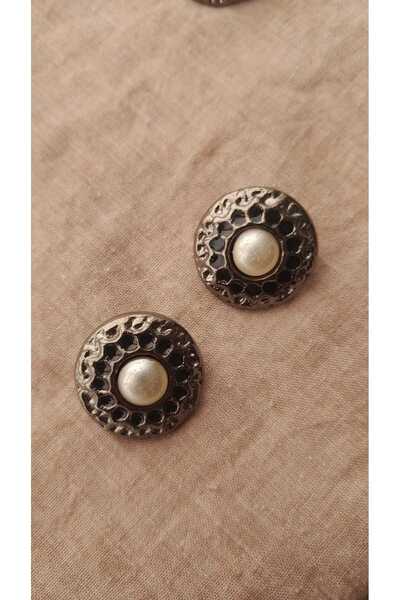 ILCARE Antique Silver Pearl Metal Button 23 mm 2 Pieces