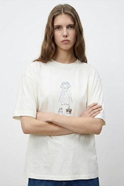 Quzu 26Ytsh01871 Damen-T-Shirt mit Print-Detail