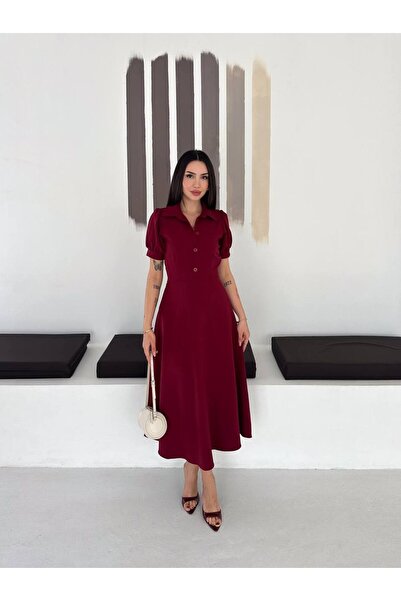 Narstorm Button Detailed Shirt Collar Dress