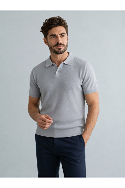 KAREL BUTİK Men's Slim Fit Buttoned Gray Polo Collar T-Shirt