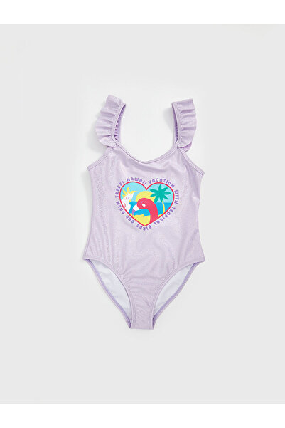 LC Waikiki Costum de baie LCW Kids Lila cu uscare rapidă pentru fete, din col...