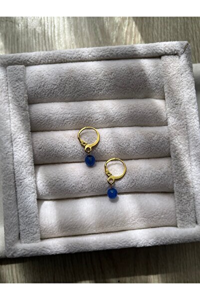 Pel Design Blue Ceyt Stone Steel Hoop Earrings Handmade