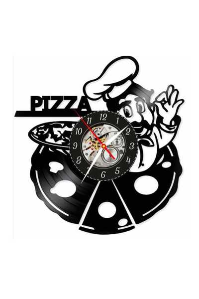 OEM Ceas de perete decorativ, Pizza Chef, din disc de vinil, 30 cm, mecanism ...