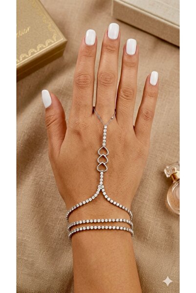 Çağla Accessories 3 قطع من سوار شاهميران فضي اللون مرصع بحجر الزركون على شكل قلب
