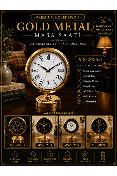 KOLAYEV Gold Metal Masa Saati Dekoratif Sessiz Akar Modern Vintage Ofis Salon...