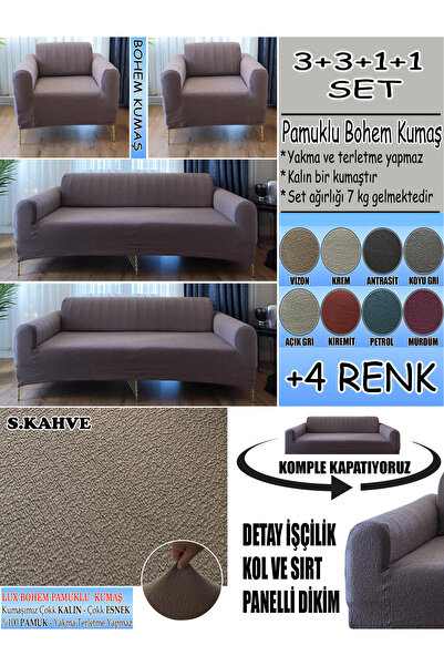 İLYEVTEKSTİLİ Bohem Cotton Fabric Sofa Cover Set - 3+3+1+1 Set Comes in 7 Kg....