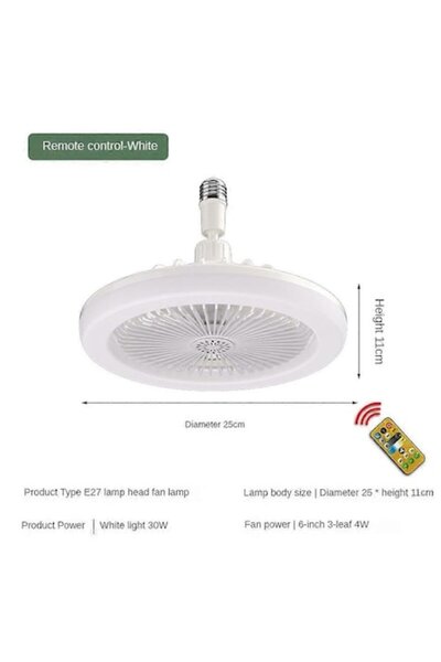 Trendily Ventilator de tavan cu lampă E27, 30W, 3 viteze, alb, 25x11cm, cu te...