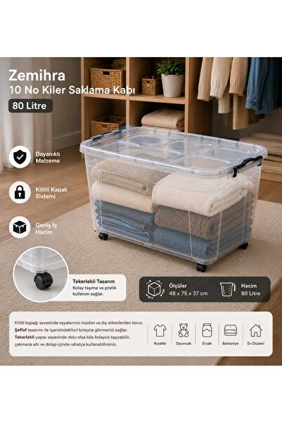 zemihra Plastik Kilitli Kapaklı Yatay Saklama Ve Erzak Kabı 80 Litre Saklama ...
