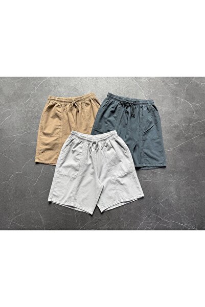 Minharir Set de 3 pantaloni scurți din in brut pentru bărbați