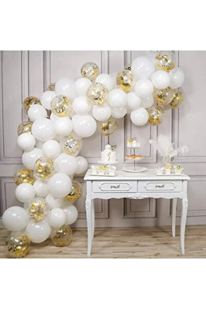 Partihane White Gold Confetti Balloon Chain Set 5m