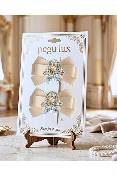 pegu baby collection Pachet de 2 mini-eșarfe de lux ecru cu panglică grosgrai...