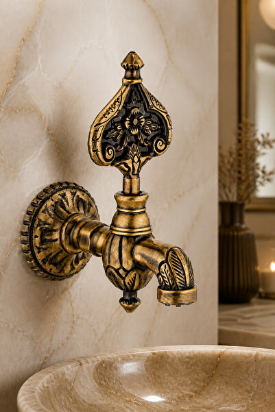 İSAOĞLU YAPI Antique Gold Kurna Faucet Retro Special Design Rustic Bathhouse ...