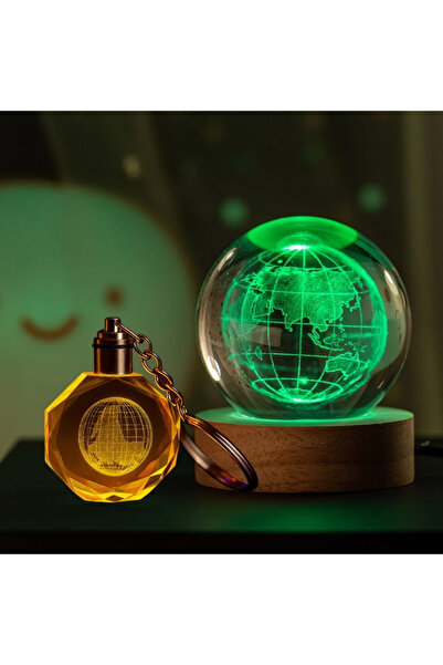 Epilons Color Changing Earth Design Glass Globe and Crystal Keychain Zenvia-T...