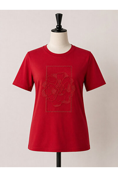 Gündoğan Stone Embellished Short Sleeve Combed Cotton Blouse