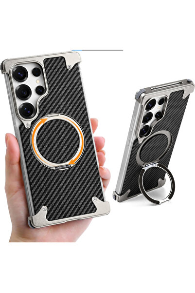 Chinastore غطاء S25 Ultra، بتصميم ألياف الكربون مع إطار معدني، حامل حلقي، متو...