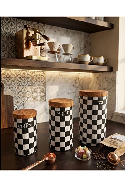 Buğra Home BAMBU GÖRÜNÜMLÜ KAPAK 3'LÜ ŞEKER&KAHVE&ÇAY KAVANOZ SETİ