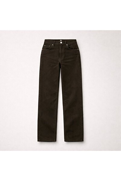 hies Bol Paça Lycra Loose Fit Women's High Waist Lycra Brown Jeans Trousers