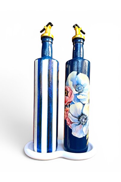 Mes Reves 750 ml Set of 2 Hand-Painted Glass Oil and Vinegar Bottles – Decora...