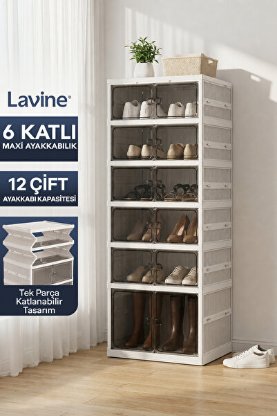 Lavine 6 Katlı Akordiyon Ayakkabılık 12 Çift Ayakkabı Kapasiteli Katlanır Por...