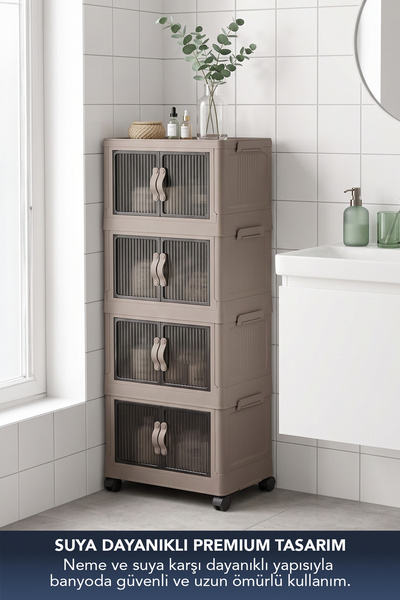 Lavine ”MEDIUM” 4 Katlı Portatif Dolap Organizer 30LT Çok Amaçlı Mıknatıs Kapaklı, Katlanır, Tekerlekli
