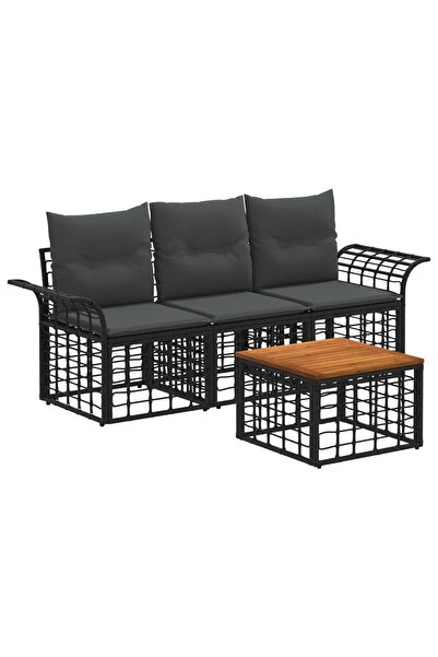 vidaxl Set de canapele de exterior 4 pcs Negru și Gri închis Poliester