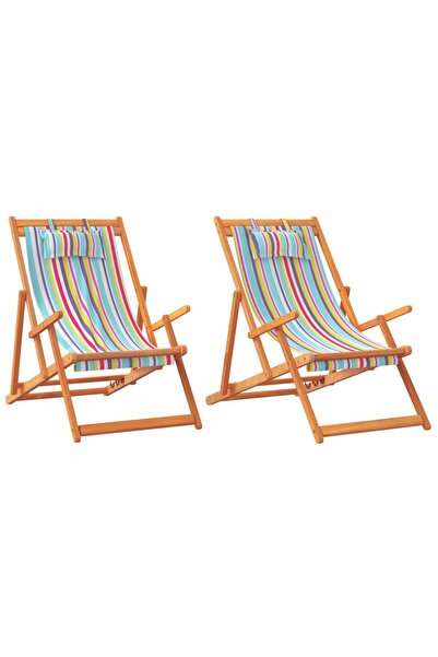 vidaxl Scaune de plajă pliante, 2 buc., multicolor, material textil