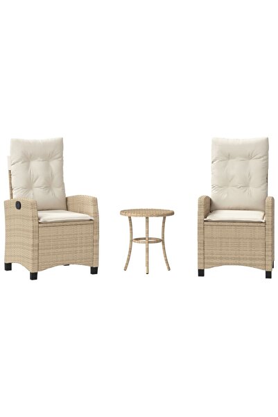 vidaxl Bistro set with cushions, 3 pieces, beige, polyrattan