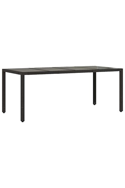 vidaxl Garden table with glass top, black, 190x90x75 cm, polyrattan
