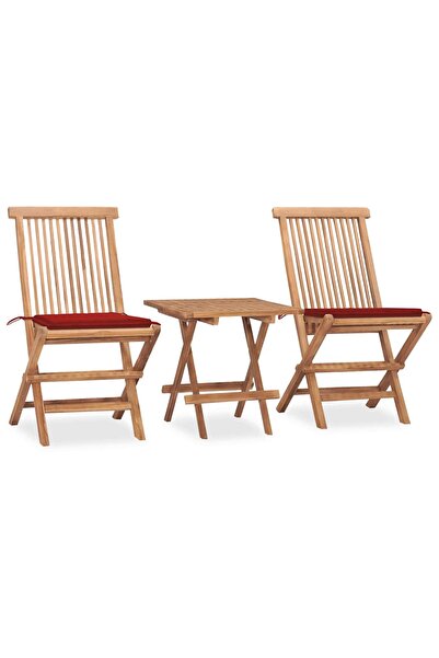 vidaxl Set mobilier exterior pliabil cu perne, 3 piese, lemn masiv tec