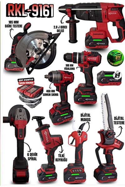 RETOOLS RKL-9161 8’li Şarjlı Set – Tilki Kuyruğu, Daire Testere, Dal Budama M...