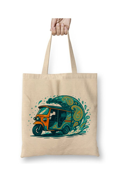 Toyaso Tuk Tuk India Gift Sightseeing Travel White Tote Bag Long Handle Shopp...