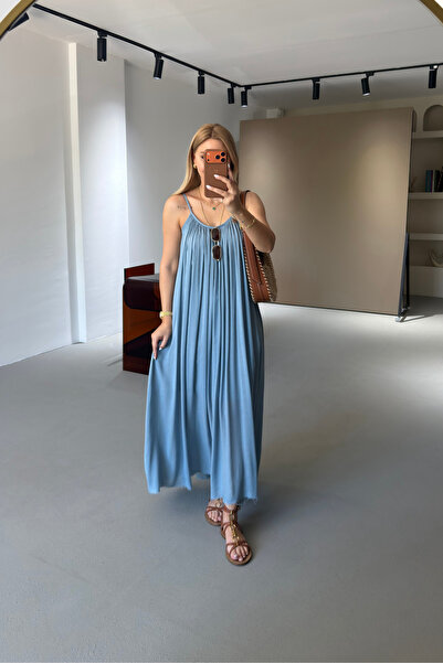 Sezgi Tekin Indigo Bohemian Dress with Adjustable Straps and Lining