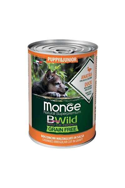 Monge Bwild Grain Free Κονσέρβα Κουταβιού με Πάπια, Κολοκύθα και Κολοκυθιά 400gr