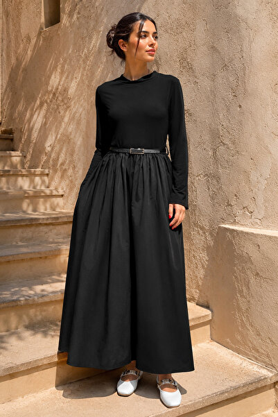 Lale Butik Kadriye Baştürk Top Part Combed Cotton Slim Fit Belted Dress 912 B...