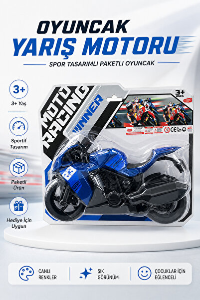 GÜZELYÜZ AVM Oyuncak Mavi Yarış Motorsikleti 28cm Racing Moto Yarış Motoru Pa...