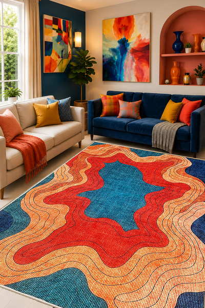 Jate Machine Washable Anti-Slip Base Stainproof Digital Living Room Rug Kitchen Rug and Runner