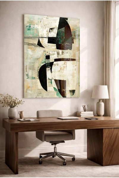 Zevahir Mobilya Dekorasyon Modern Decorative Tempered Glass Table with Cream and Mint Green Details - Table for Business, Home and School