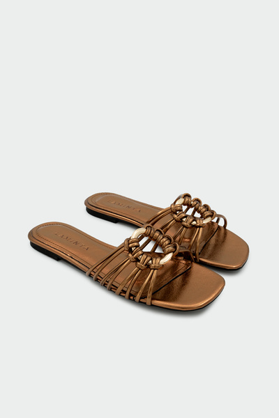 LAMİNTA Papuci de damă Lola Gold, simpli, cupru, cu accesorii