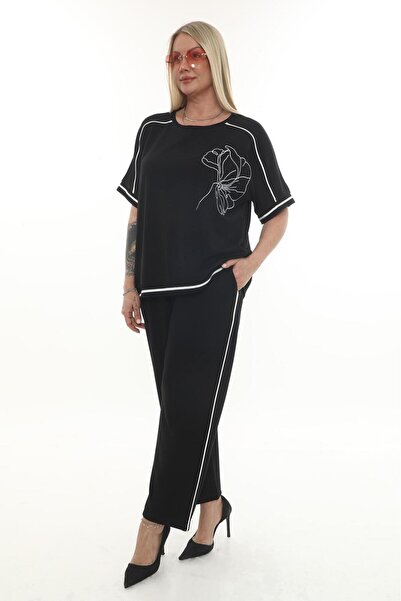 zitex Embroidery and Stone Detail Modal Fabric Plus Size Tracksuit Set