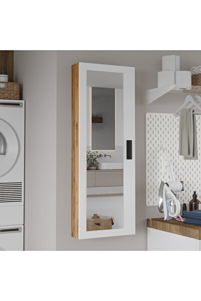 Yurupa Luna 4 Raflı Sürgülü Aynalı Banyo Dolabı Çok Amaçlı Dolap Atlantik Çam...