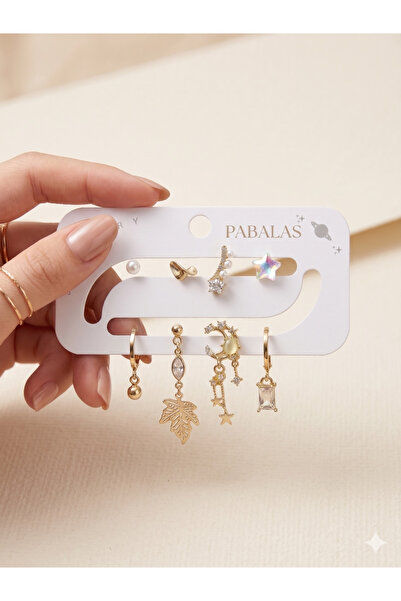 PABALAS طقم أقراط نحاسية ذهبية 8 أزواج 16 قطعة مقاومة للصدأ مع تفاصيل من اللؤ...