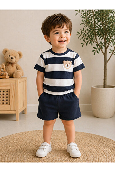Melodikids Set tricou și pantaloni scurți pentru băieți, vară, bumbac