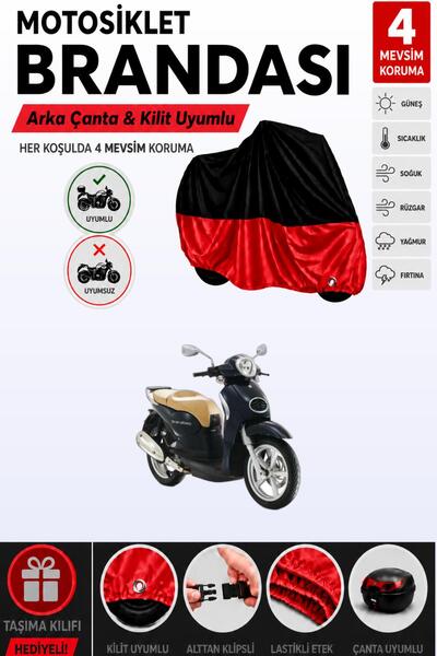Cemku Double غطاء علوي أسود - سفلي أحمر، غطاء خلفي متوافق مع دراجة أبريليا سك...