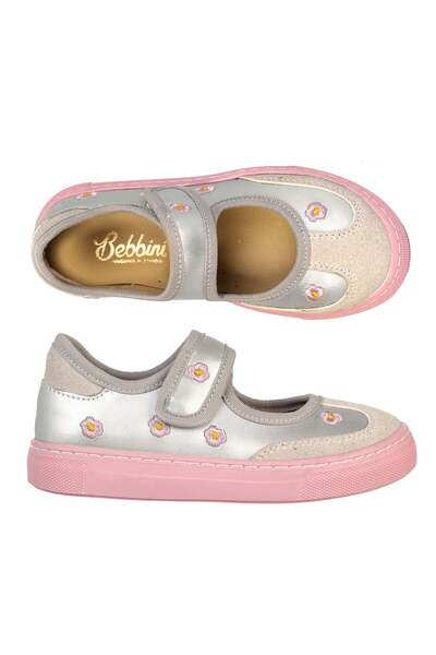 Bebbini Berry Silver Daisy Floral Girls' Ballerinas