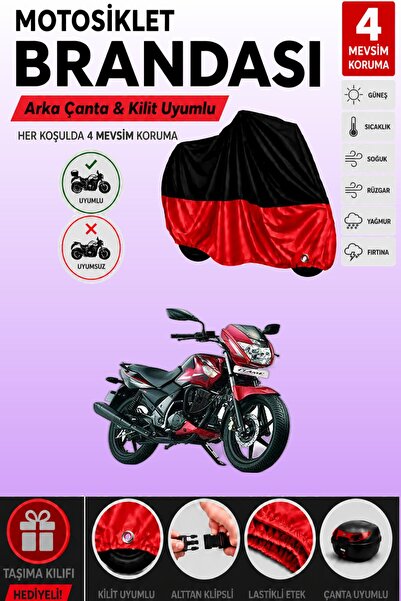 Cemku Double Black Top - Red Bottom, Rear Bag Compatible Tvs Flame Motorcycle...