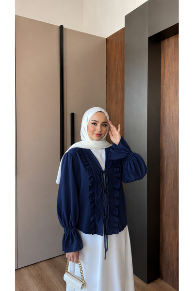 nurvina modest wear Standard Size (38/42 Compatible) Tie-Up Kimono Navy Blue
