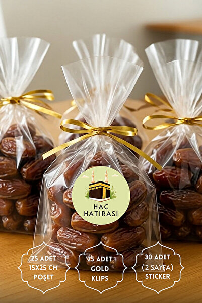 Bimotif 25li Hac ve Umre Hediye Paketleme Seti (25 Şeffaf Poşet 15x25cm, 25 G...